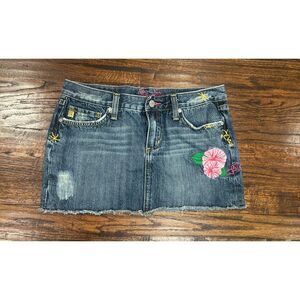 Miss Me Aloha Hawaiian beachy denim jean mini skirt floral women's size medium
